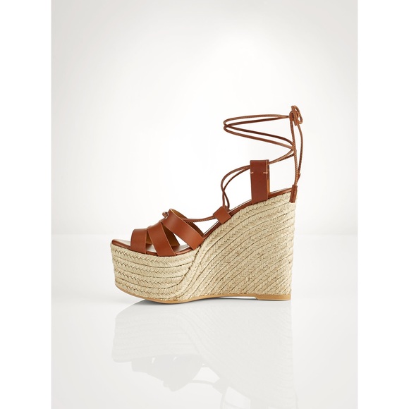 Polo Ralph Lauren Cognac Calfskin Estelle Wedges - Picture 2 of 11